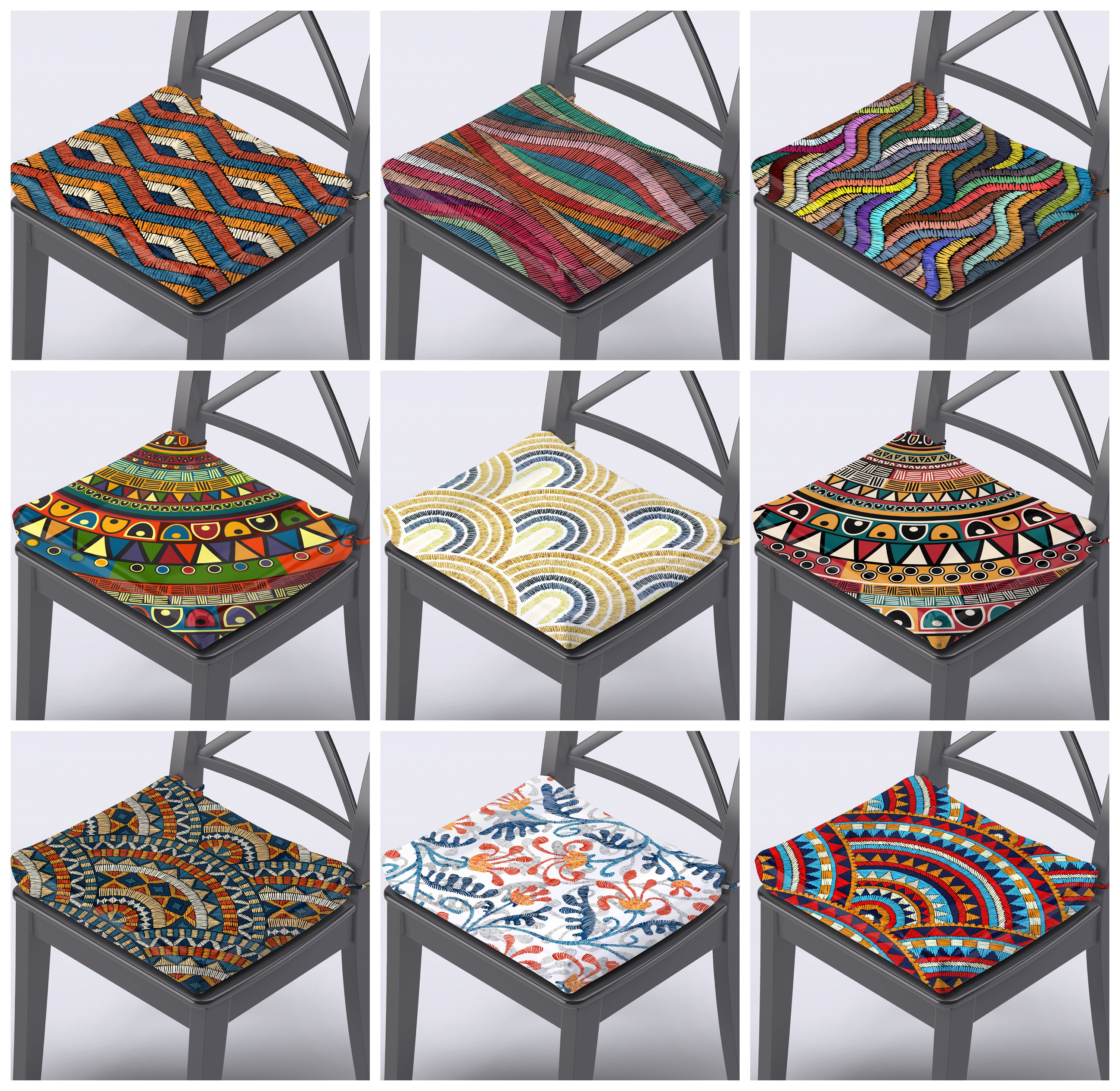 Chair Cushions with Ties Abstract Chair Pads Colorful Chair Cushions Custom Size 1.2 or 2 inches Thick Foam Zippered Easy to Wash