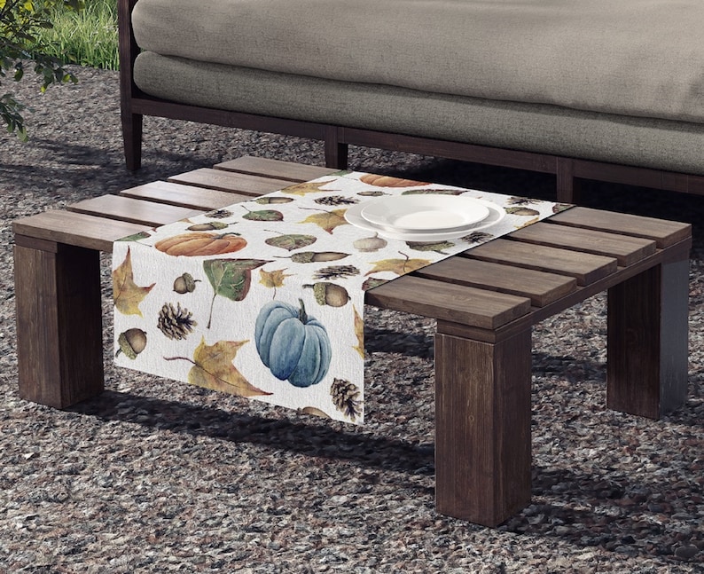 Fall Table Runner Pumpkin Table Runner Outdoor Fall Pumpkin Table Cloth Blue Pumpkin Table Runner Thanksgiving Table Runner Pumpkin Decor 4