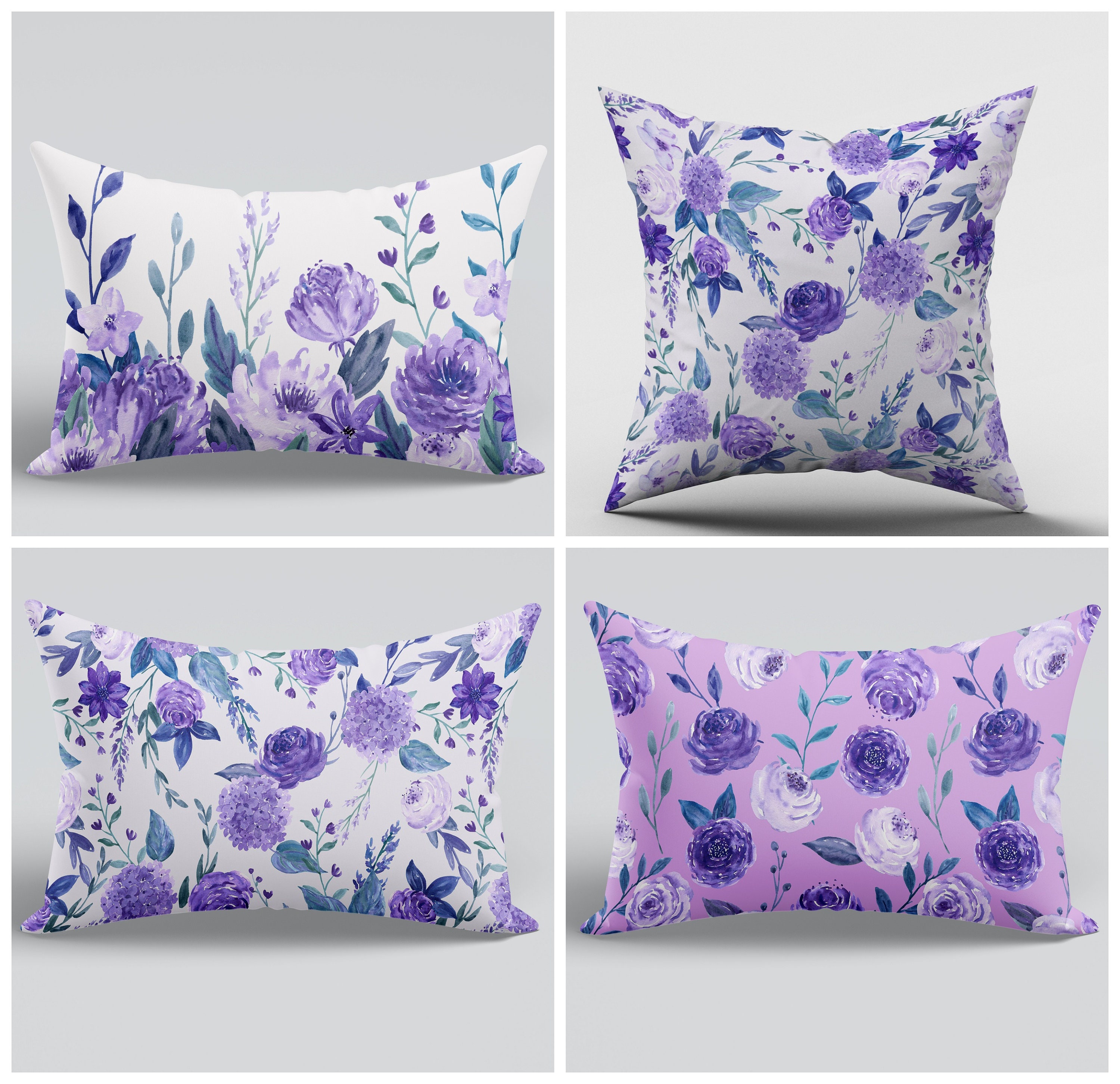 Purple Floral Pillow Casepurple Home Decorwatercolor Violet Throw Pillowoutdoor Purple Lumbar Pillowpurple Cushionoutdoor Cushion Case Etsy Canada