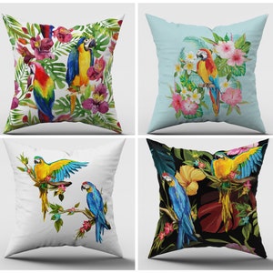 Tropical Birds Pillow Cover|Tropical Cushion|Outdoor Pillow Case|Parrot Pillow|Tropical Leaf Cushion|Toucan Pillow Cover|Beach House Decor