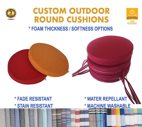 Custom Outdoor ROUND Cushions with Foam/Fiber,Round Chair Cushion|Round Chair Pads, Fade Resistant Cushions, Patio Chair Cushions with Fiber
