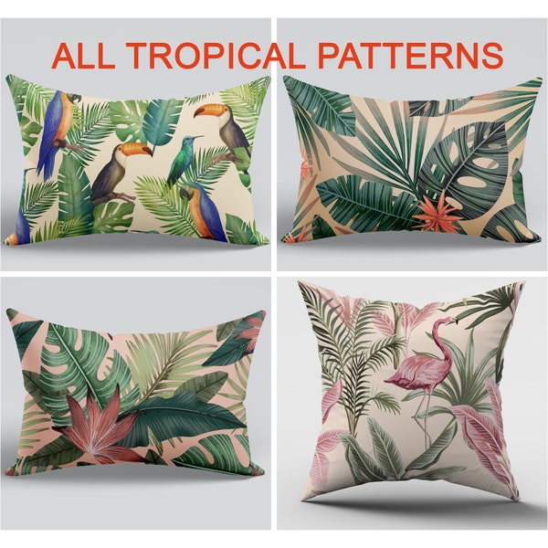 Outdoor Tropical Pillows|Outdoor Lumbar Pillow Cover|Leaf Throw Pillow Case|Parrot Toucan Pillow|Waterproof Fabric Option|8x16 10x18 14x22