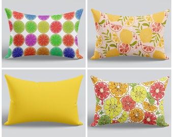 Lemon Outdoor Pillow Cover|Lemon Lumbar Pillow|Lemon Slice Pillow Case|Garden Pillow|12x20 Fruit Cushion|Lemon Slice Cushion|Colorful Lemon