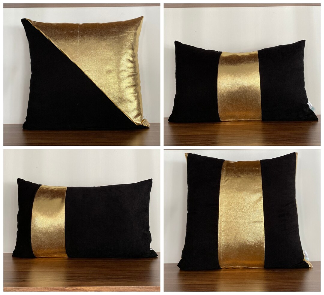 Black and Gold Pillow Cover CUSTOM Gold Cushions Metallic Gold Foil
