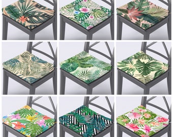 Outdoor Chair Cushions & Covers, Tropical Chair Pads, Chair Cushions with Ties, Leaves Chair Covers, Custom Chair Cushion,Foam Included