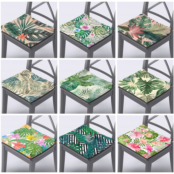 Outdoor Chair Cushions & Covers, Tropical Chair Pads, Chair Cushions with Ties, Leaves Chair Covers, Custom Chair Cushion,Foam Included