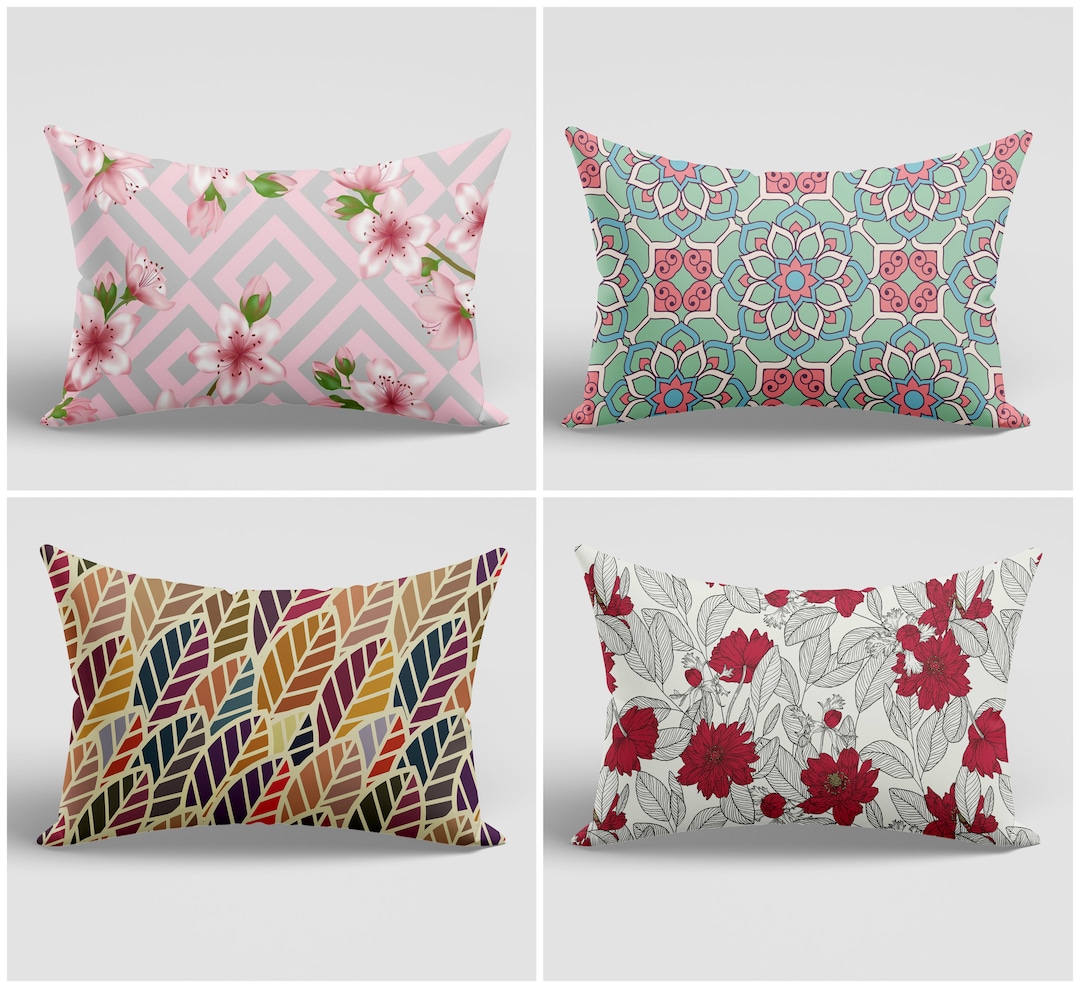 Geometric Floral Pillow Coverpink Red Pillow Casefarmhouse Cushion
