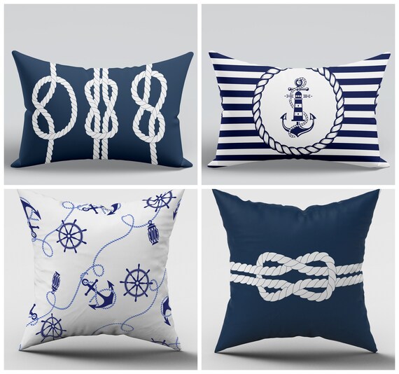 Outdoor Nautical Pillow Coverblue Pillow Coveroutdoor Etsy