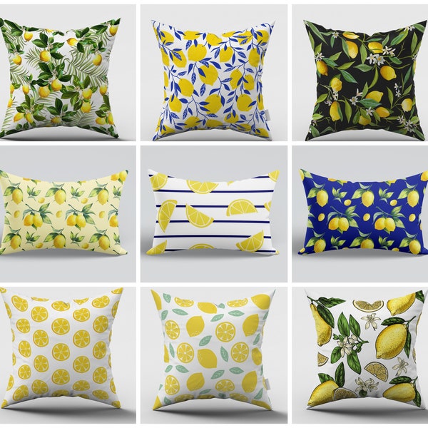 Couvertures d’oreiller de citron| Coussin de citron| Oreiller de jet de citron| Oreillers de citron imperméables| Oreiller de jardin d’agrumes| Oreiller lombaire de citron| Décor de citron