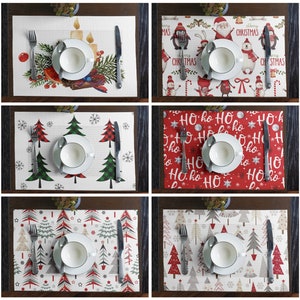 Christmas Fabric Placemat Set of 2 or 4 Christmas Tree Placemats Double Sided Table Mats Holiday Placemat Fabric Placemat Winter Table Decor