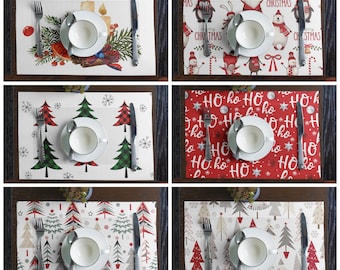 Christmas Fabric Placemat Set of 2 or 4 Christmas Tree Placemats Double Sided Table Mats Holiday Placemat Fabric Placemat Winter Table Decor