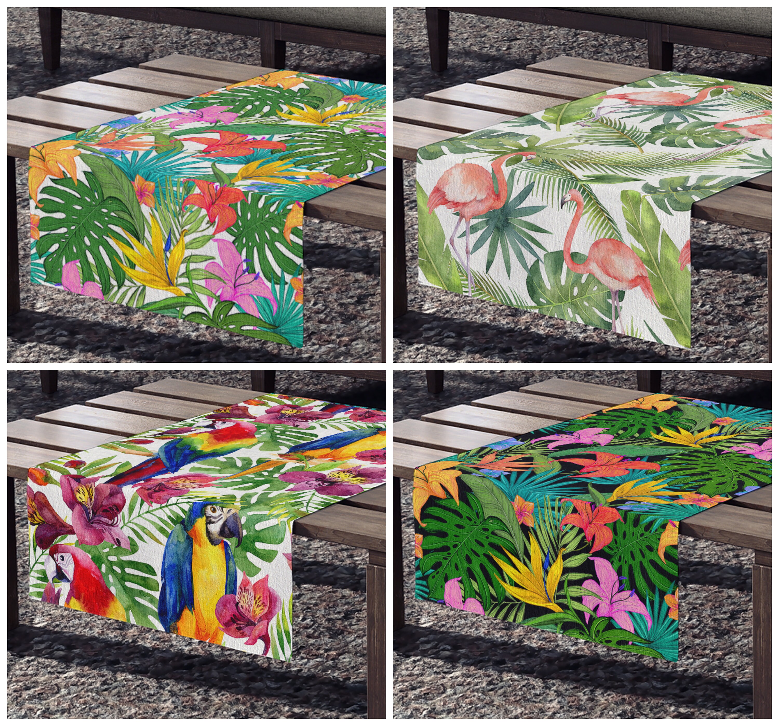 Tropical Table Runner Outdoor Table Runner Spring table decor Tropical Tablecloth Flamingo table runner Parrot Table Runner