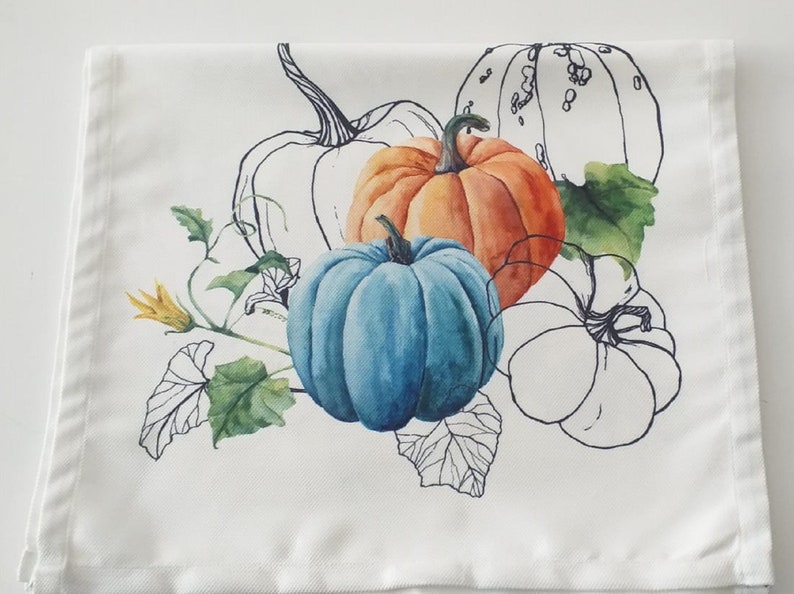 Fall Table Runner Pumpkin Table Runner Outdoor Fall Pumpkin Table Cloth Blue Pumpkin Table Runner Thanksgiving Table Runner Pumpkin Decor image 6