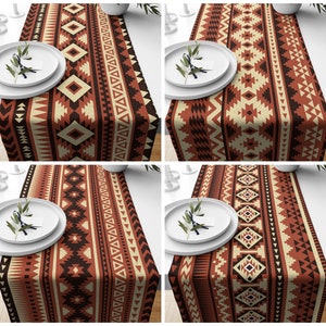 Southwestern Table Runner|Brick Color Table Runner|Native America Kitchen Decor|Aztec Table Cloth|Custom Table Runner|Rug Design Runner