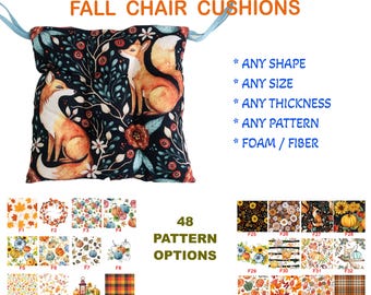 Fall Chair Cushions, TUFTED Chair Cushions with Ties, Custom Chair Pad, Thanksgiving Decor, Pumpkin Decor