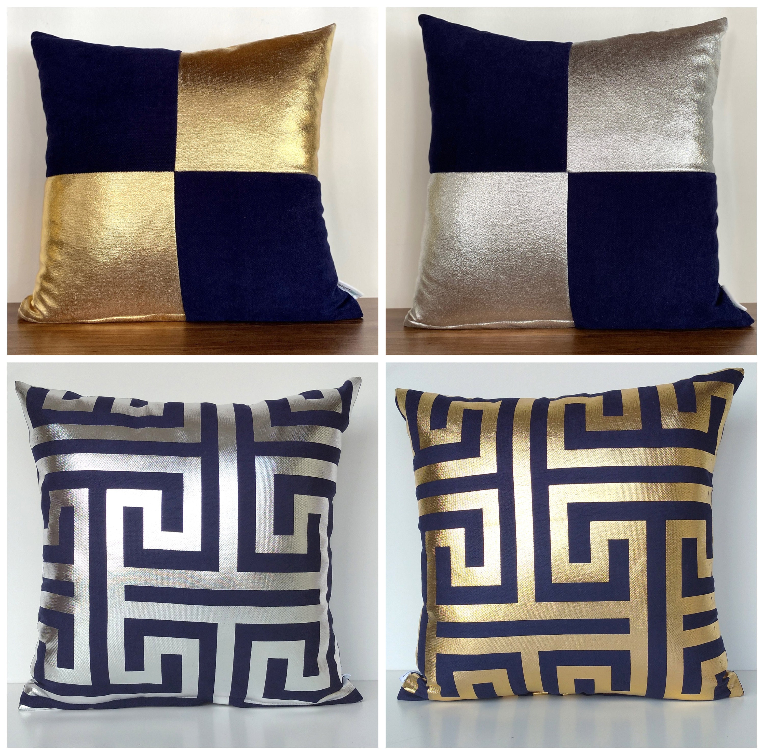 Elegant Navy Blue Modern Gold Monogram Pillow Case