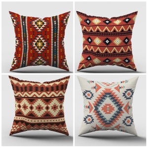 Southwestern Pillow Covers|Rug Design Cushions|Aztec Ethnic Throw Pillow|Brick Color Home Decor|Rustic Lumbar Case|Farmhouse Style Cover