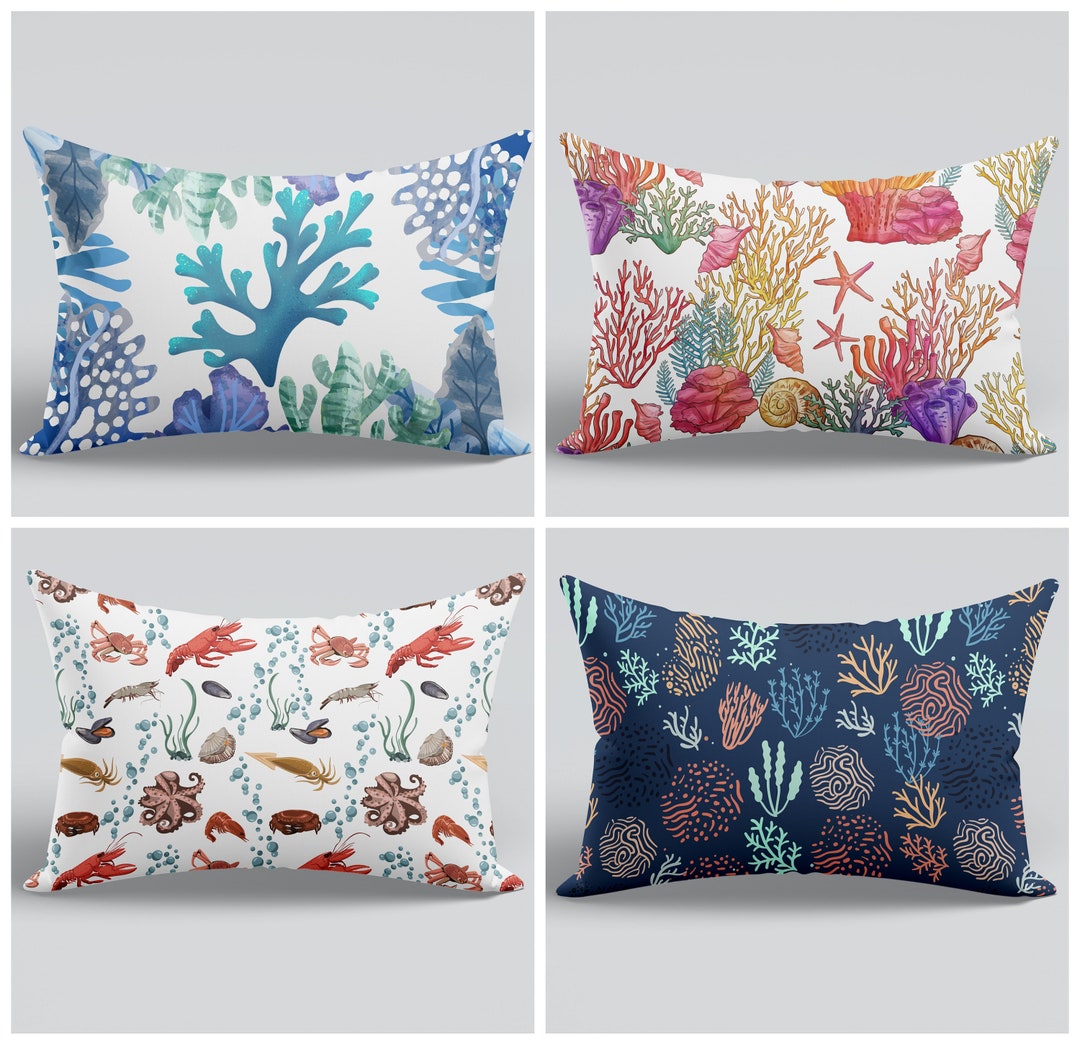 Coastal Pillow Covercoastal Lumbar Pillowcoral Pillowoutdoor Nautical