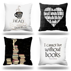 Books Pillow Cover, Reading Room Cushion, Bookworm Pillow Case, Library Decor, Gift for Book Lovers, Gift for Writers, Books Throw Pillows