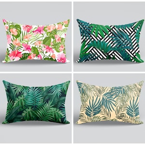 Outdoor Lumbar Pillow Cover|Tropical Cushion|Outdoor Throw Pillow Case|Leaf Pillow|Leaves Lumbar Pillow|Tropical Decor|Outdoor Cushion