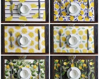 Lemon Placemat Set of 2 or 4, Double Sided Table mats, Fabric Placemat,  Lemon Table Decor, Outdoor Placemat Sets