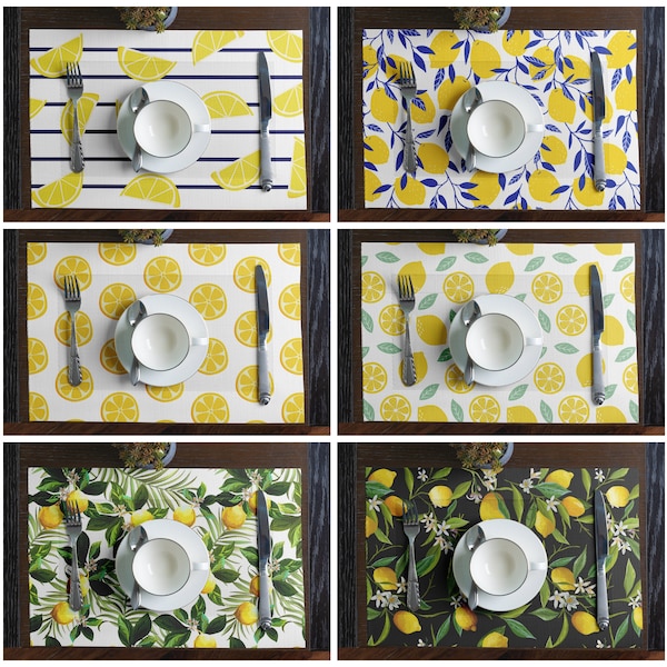 Lemon Placemat Set of 2 or 4, Double Sided Table mats, Fabric Placemat,  Lemon Table Decor, Outdoor Placemat Sets