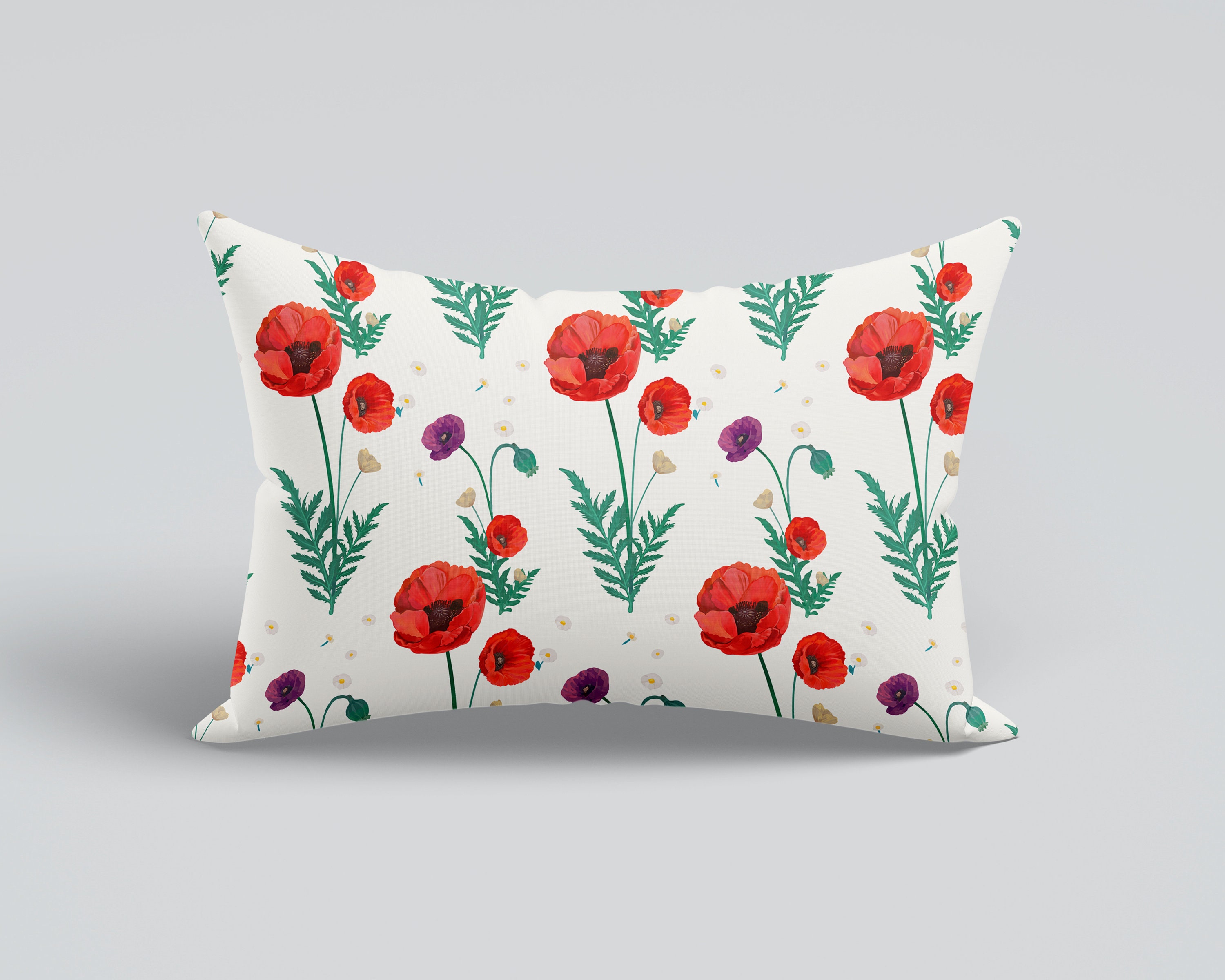 Poppy Pillow Coverred Poppy Lumbar Pillow Coveroutdoor Poppy Etsy UK