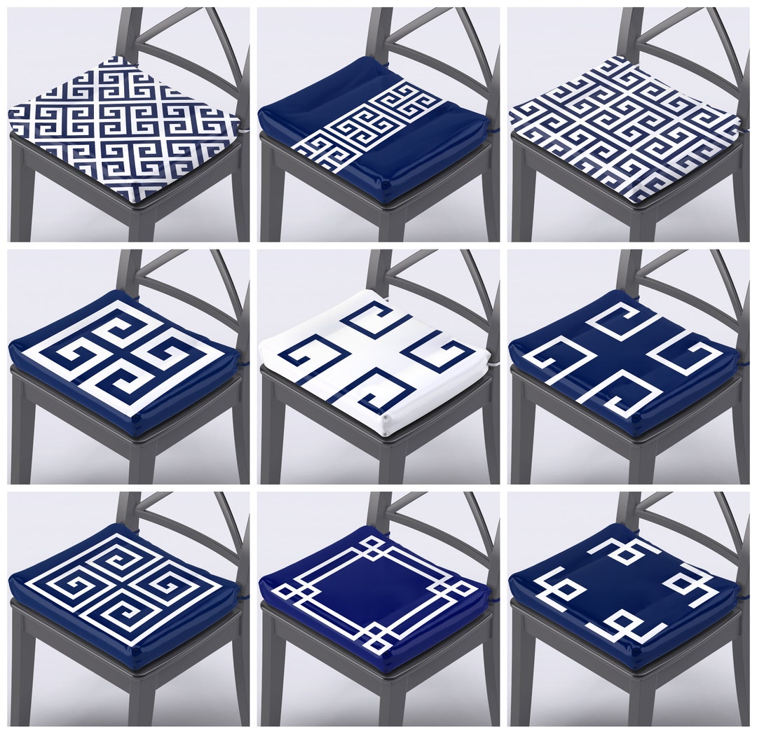 Chair Cushions Blue and White Greek Key Chair Cushions Chair Pads With Ties Custom Chair Cushion
