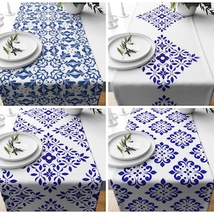 Blue White Table Runner Mexican Style table runner  Wedding Table Runner, Spanish Style Table runner, Moroccan Tile Table runner