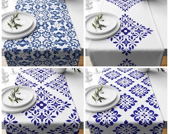 Chemin de table bleu blanc, chemin de table de style mexicain, chemin de table de mariage, chemin de table de style espagnol, chemin de table marocain