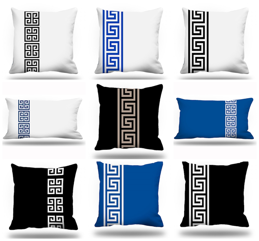 Greek Key Pillow Cover Greek Key Cushion, Black White Pillow, Blue
