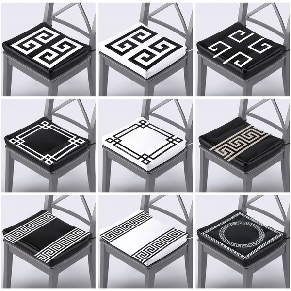 Chair Pads & Covers, Greek Key Chair Cushions, Black and White Seat Covers with Ties, Chair Covers, Custom Chair Cushion,Foam Included