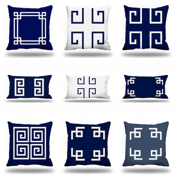 Greek key throw pillow cover - Blue Greece Key Pillow-Geometric Pillow cover, 18x18 20x20 pillow, Navy Blue Greece key  cushion, Navy Blue