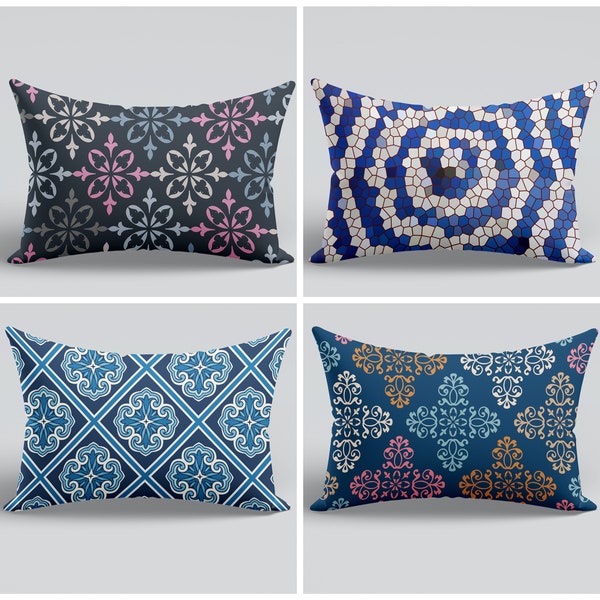 Spanish Tile Outdoor Pillow Blue Etsy