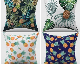 Pineapple Pillow Cover|Pineapple Throw Pillow|Tropical Leaves Cushion Case|Outdoor Pineapple Pillow|Botanical Home Decor|22x22 Pillowcase