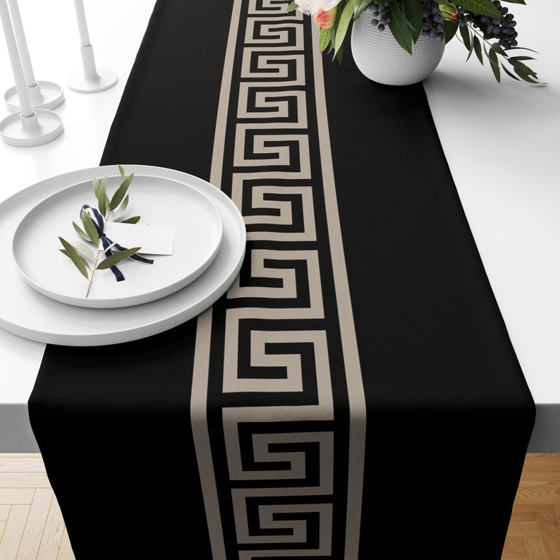 Greek Key Table Runner Navy White Tablecloth Greek Table Decor Custom Table Runner Geometrik Pattern Greek Key Border Navy and White 3