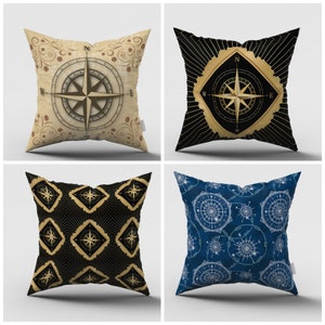 Nautical Compass Pillow Cover|Lake House Decor|Coastal Throw Pillow|Beach Decor Pillows|Marine Home Decor|Navy Ship Interior Design