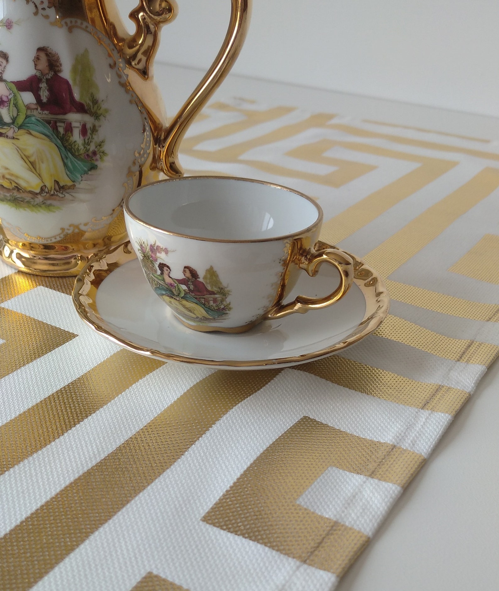 Gold Table Runnergreek Key Table Runnerwhite and Gold Table Etsy