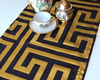 Gold Table Runner|Greek Key Table Runner|Black and Gold Table Runner|Metallic Gold Table Decor|Gold Foil Table Runner|Gold Theme Table Top