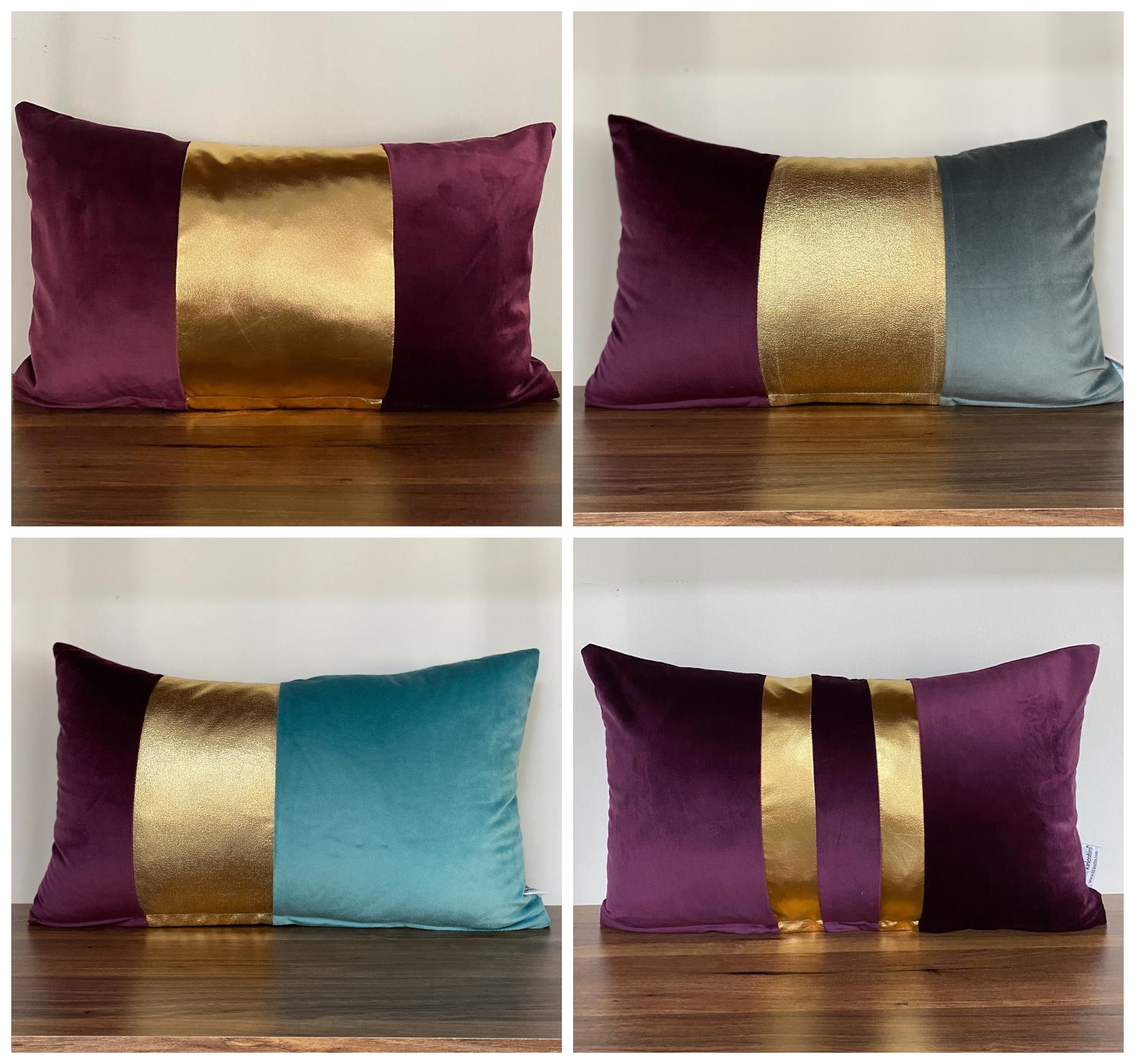 Purple Throw Pillow Set of 2,Purple Pillows Decorative Throw  Pillows,20x20,Light Purple Throw Pillows Both Sides Sparkle Gold Foil  Print,Velvet Hidden