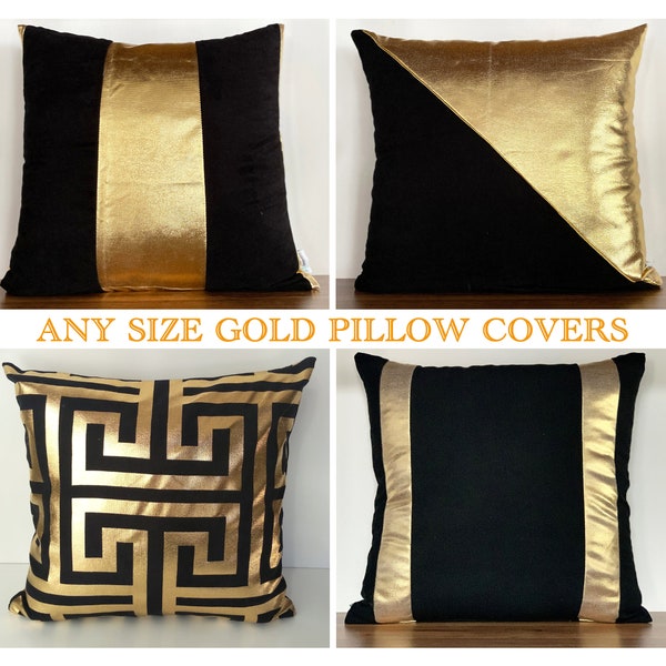 Black and Gold Pillow Cover CUSTOM Gold Cushions Metallic Gold Foil Throw Pillows Black and Gold Theme Black Cushion Gold Home Decor