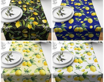 Lemon Table Runner|Outdoor Lemon Table Runner|Lemon Table Decor|Lemon Home Decor|Lemon Leaves Table Runner|Navy Blue, Custom Table Runner