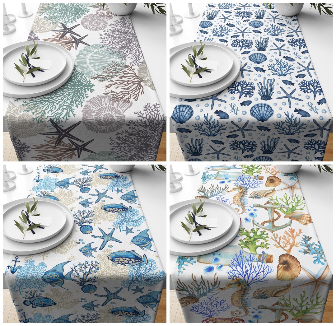 Beach Table Runner, Coastal Table Decor, Turtles Table Runner, Nautical