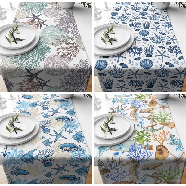 Beach Table Runner, Coastal table decor, Turtles Table Runner, Nautical table runner, Blue Beach Table Runner Decor, Coastalliving Theme