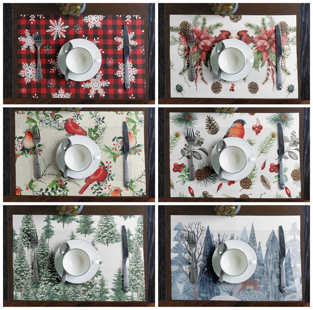 Fabric Placemat Set of 2 or 4, Double Sided Tablemats, Holiday Placemat