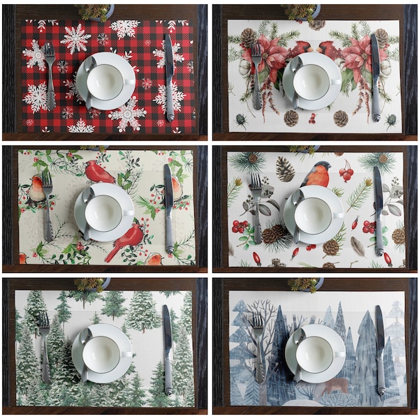 Fabric Placemat Set of 2 or 4, Double Sided Tablemats, Holiday Placemat, Thick Placemat, Winter Table Decor, Placemat Sets