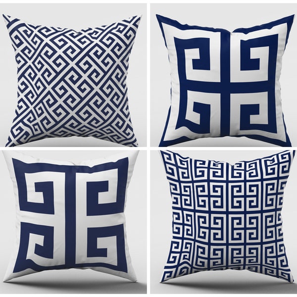 Greek Key Navy and White Pillow Cover Geometric Throw Pillow cover Greece cushion Greek Decor Greek Pattern Home Decor Navy Cushion Cover