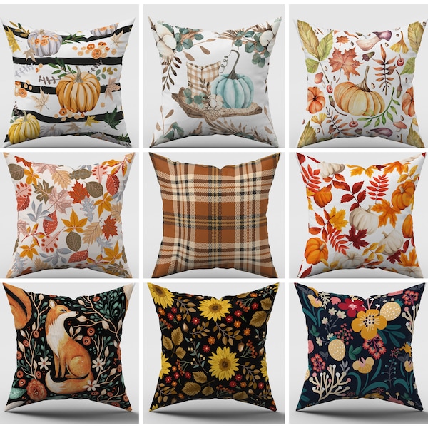 Fall Pumpkin Orange Leaves Pillow Cover Autumn Cushion Cover Pumpkin Pillows  Fall Home Decor  Blue Pumpkin Decor Fall Throw Pillow