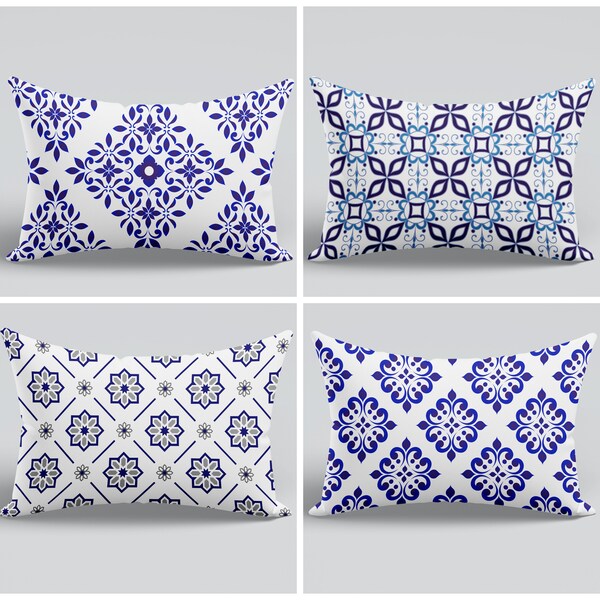 Spanish Tile Outdoor Pillow Blue Etsy