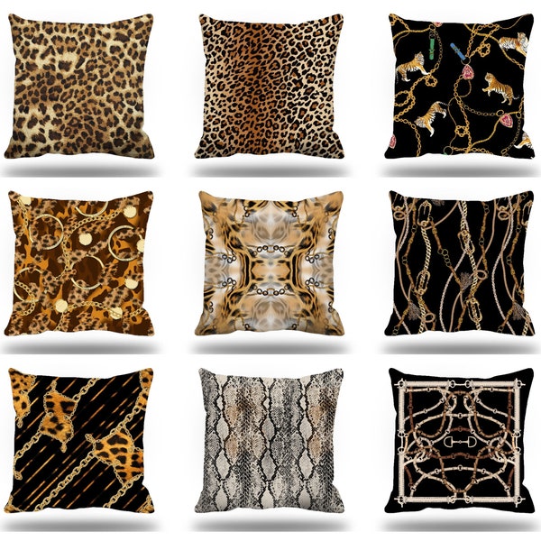 Leopard Kissenbezüge|Animal Print Kissen|Gepard Kissenbezug|Afrikanisches Kissen|8x16 10x20 Kissen|Leopard und Gold Kette Dekor|Gepard Kissen